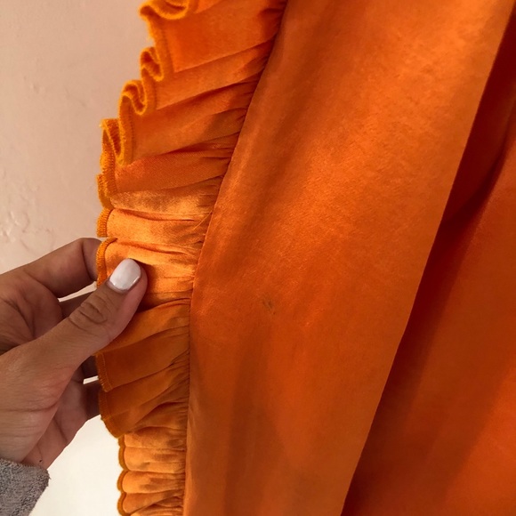 TB x Something Navy Yellow Orange Satin Ruffle Top - Picture 4 of 8